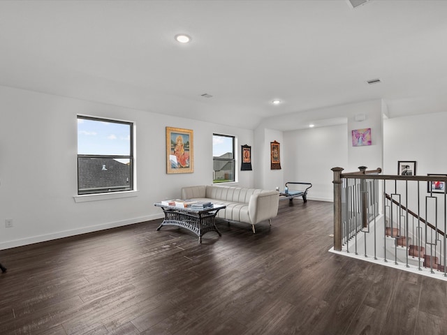 sitting room with dark hardwood / wood-style floors