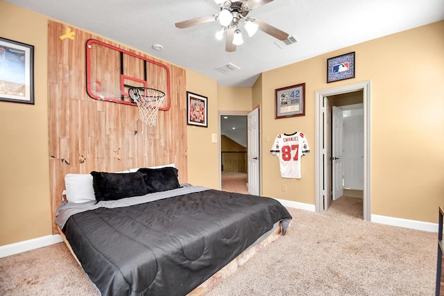 15 Bees Creek Ct, Missouri City, TX 77459 - bedroom with light colored carpet, baseboards, and a ceiling fan