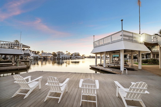 view of dock featuring a water view