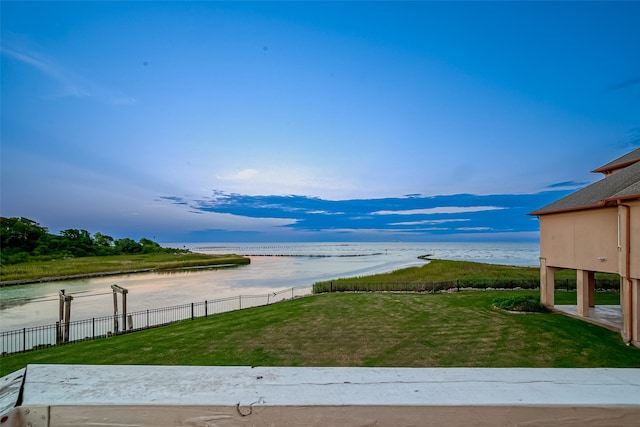 exterior space featuring a water view