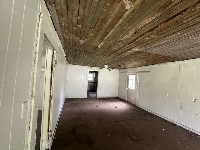 interior space with wood walls and wooden ceiling