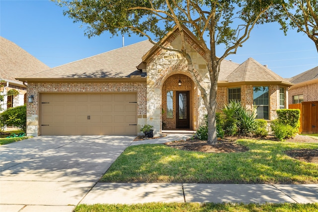 view of front of home featuring a garage and a front yard