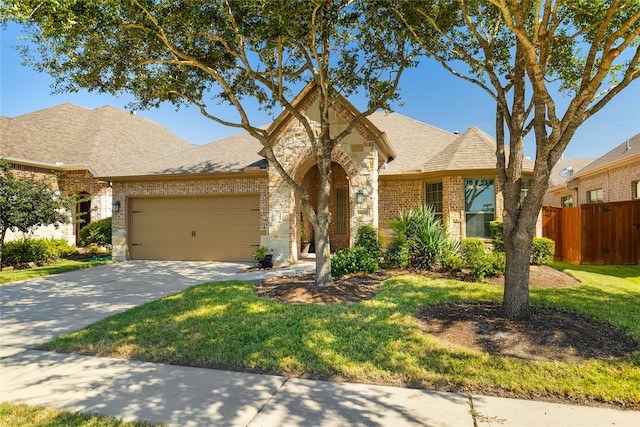 view of front of property with a garage and a front yard