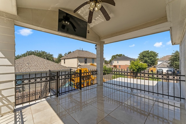 balcony with ceiling fan