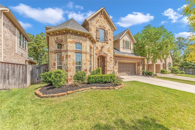 view of front of home featuring a garage and a front lawn