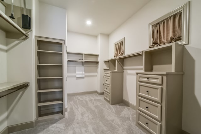 spacious closet with light colored carpet