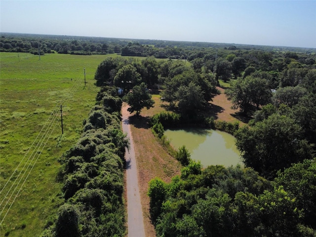 drone / aerial view with a water view and a rural view