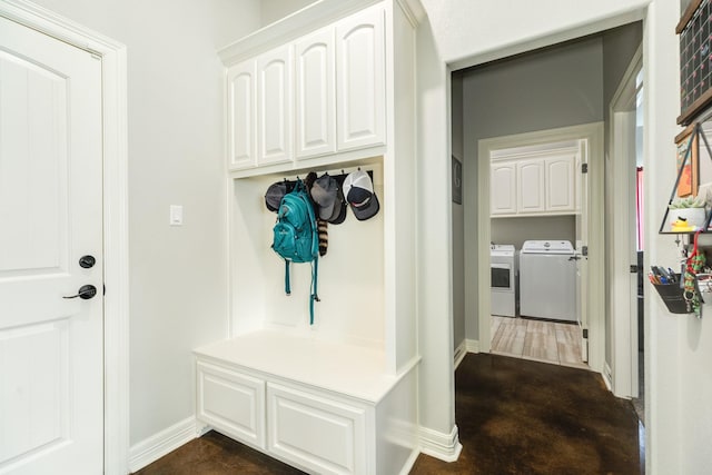 308 Creekside Ln, Lake Jackson, TX 77566 - mudroom with washer and dryer, concrete floors, and baseboards