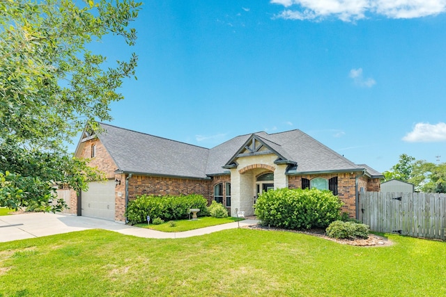 308 Creekside Ln, Lake Jackson, TX 77566 - view of front of home featuring brick siding, roof with shingles, driveway, and a garage