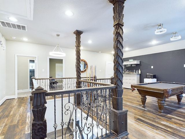 game room featuring hardwood / wood-style flooring and billiards