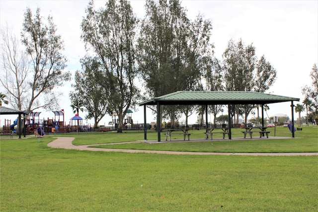 view of community with a gazebo and a lawn