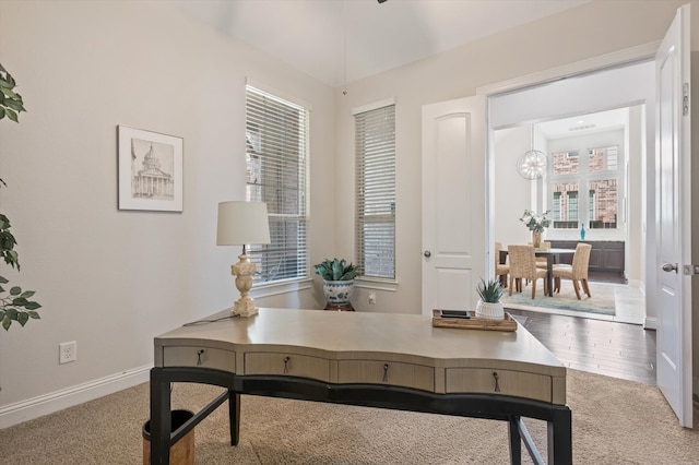 office space with light wood-type flooring