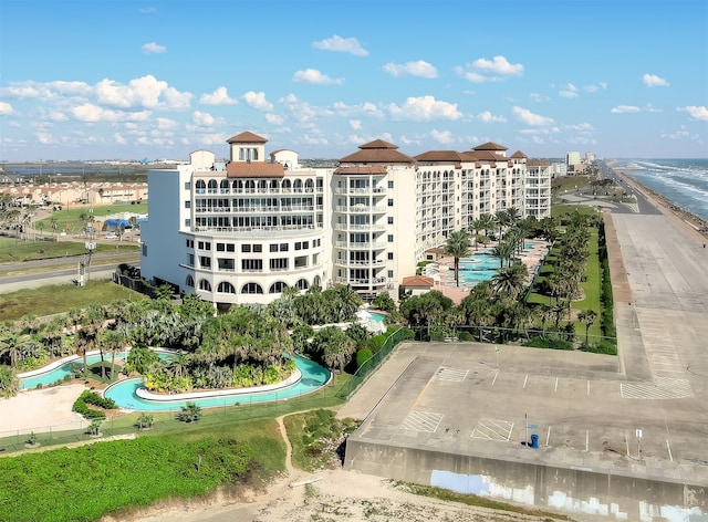 view of building exterior featuring a water view