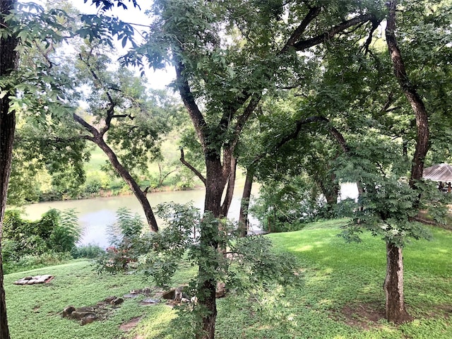 view of yard with a water view