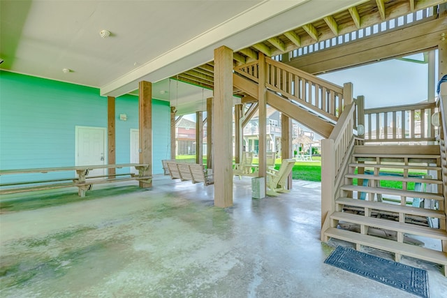 view of patio / terrace featuring stairs
