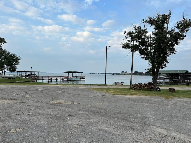 view of dock with a water view