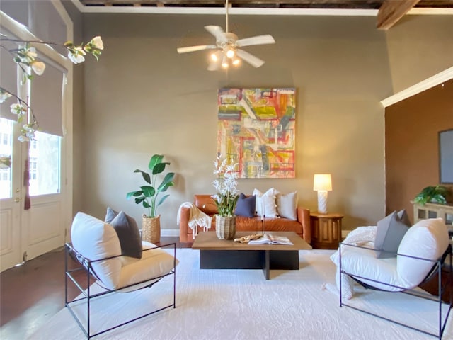 living room featuring ceiling fan