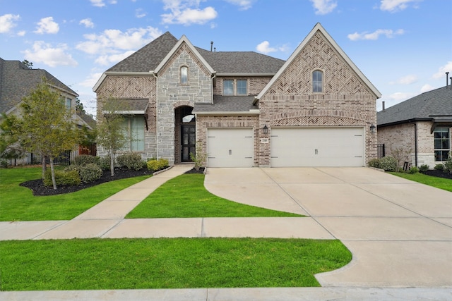 view of front of home featuring a garage and a front lawn