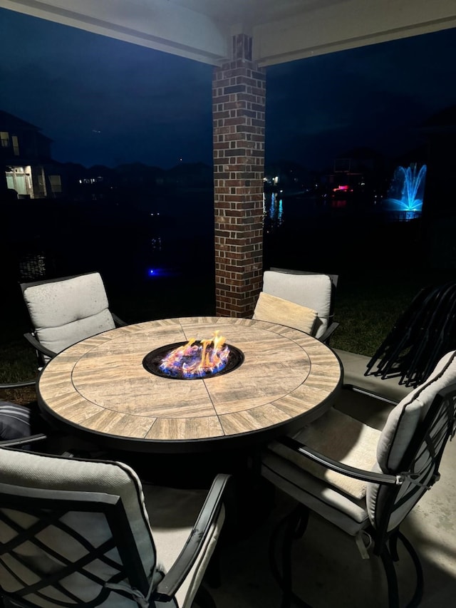 view of patio at night