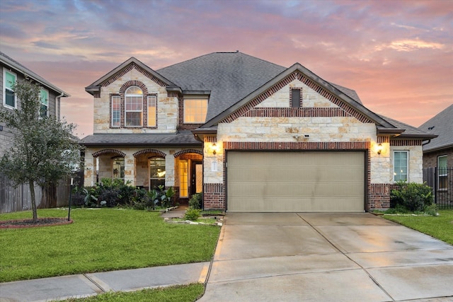 view of front of home with a lawn