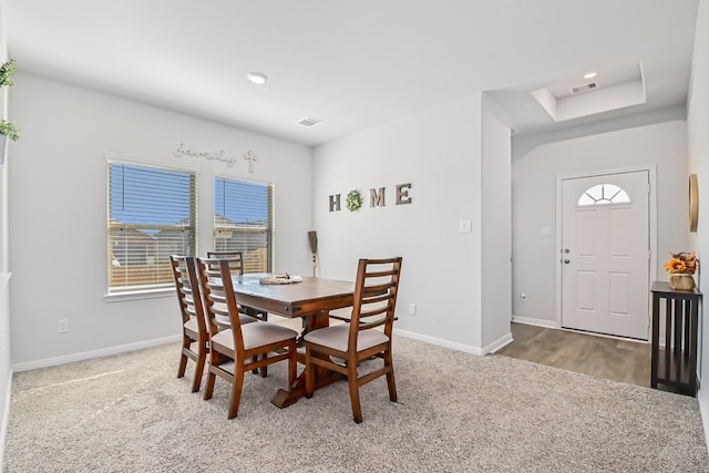 view of carpeted dining room