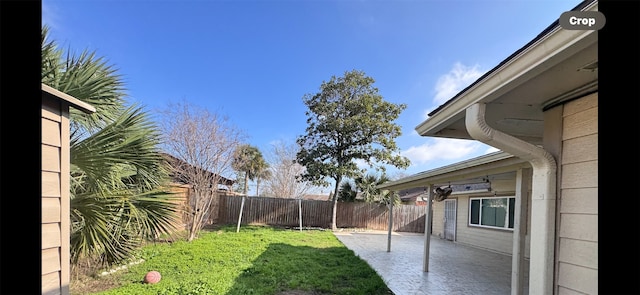 view of yard with a patio area and a fenced backyard