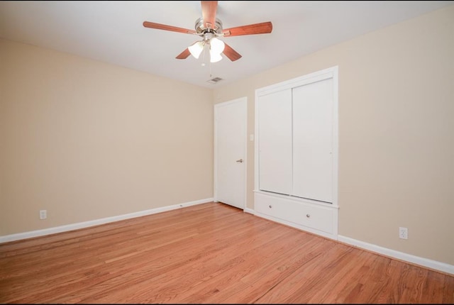 interior space featuring ceiling fan and light hardwood / wood-style flooring