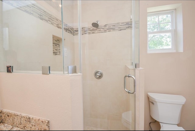 bathroom with toilet and an enclosed shower