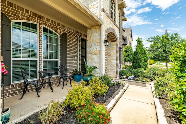 view of exterior entry featuring a porch