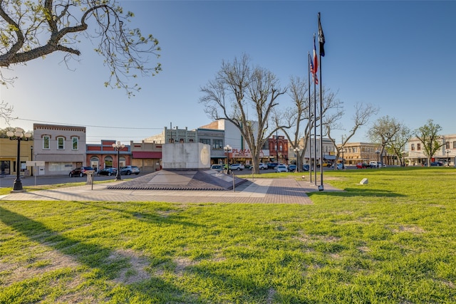 view of property's community with a lawn