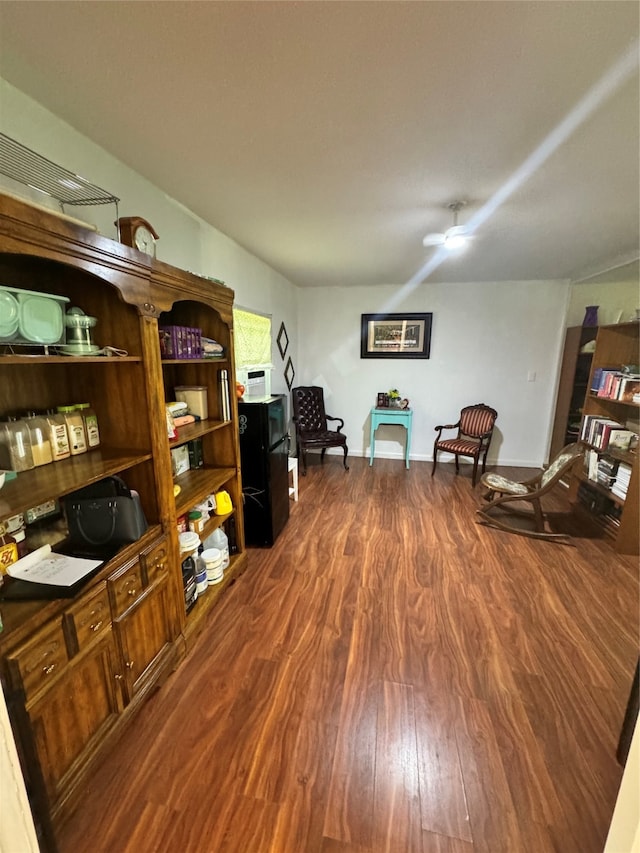 office space with hardwood / wood-style floors and ceiling fan