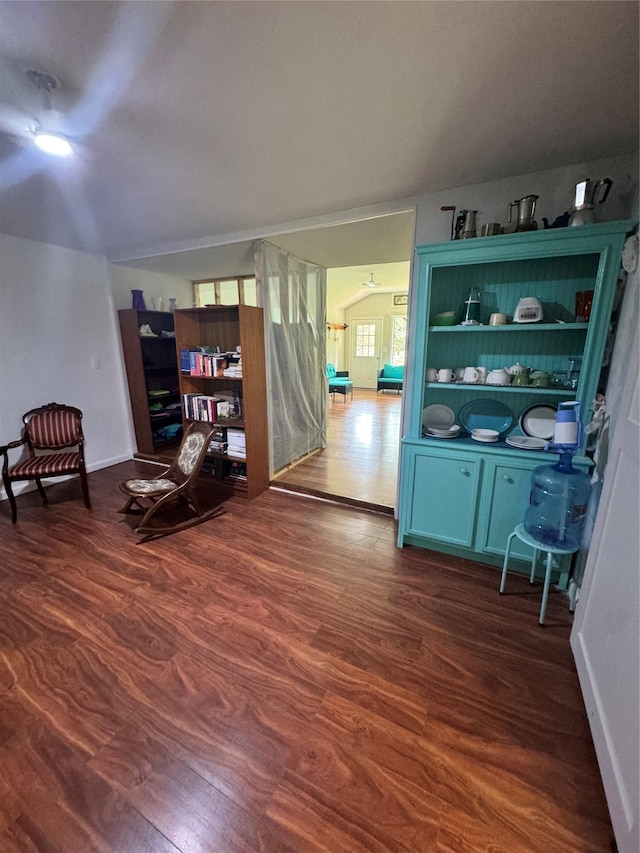 interior space with dark wood-type flooring