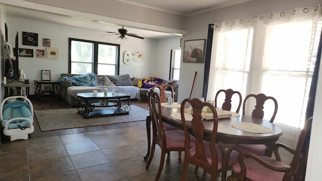 dining space with ceiling fan