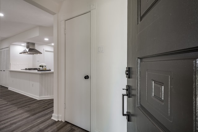 hallway featuring dark hardwood / wood-style flooring