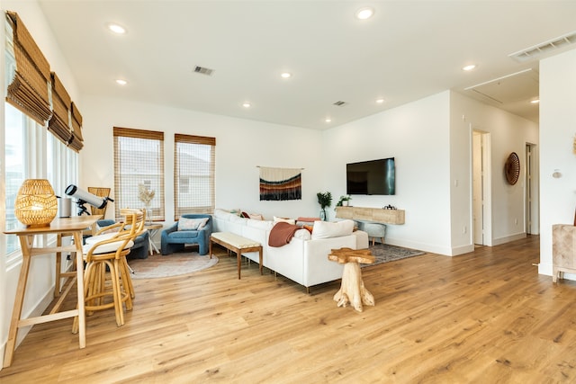 living room with light wood-type flooring