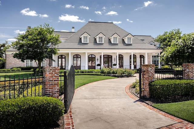 cape cod-style house featuring a front lawn and a porch