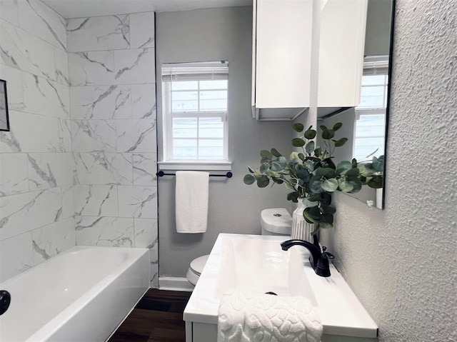 bathroom featuring vanity, hardwood / wood-style floors, and toilet