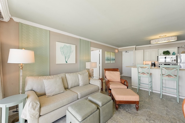 living room featuring ornamental molding