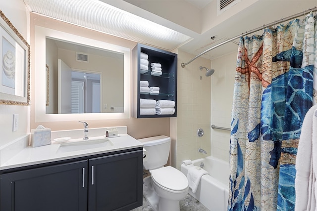 full bathroom featuring vanity, toilet, and shower / tub combo