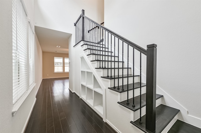 staircase featuring wood-type flooring