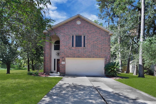 view of front property with a front yard and a garage