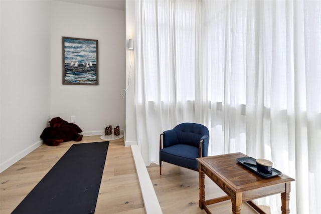 sitting room with light hardwood / wood-style floors