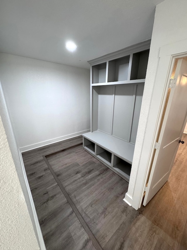 mudroom featuring dark wood-type flooring