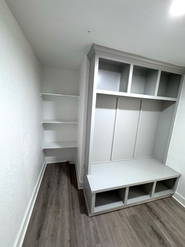 mudroom with dark wood-type flooring