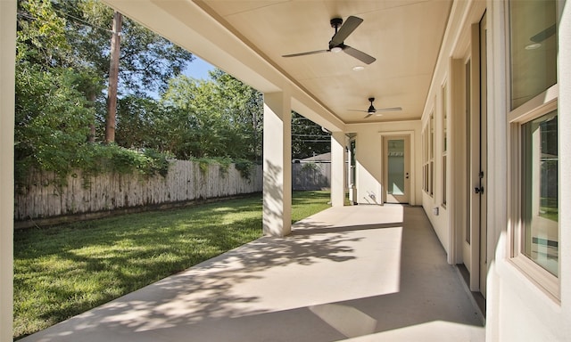 view of patio / terrace featuring ceiling fan