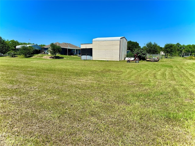 view of yard featuring a shed