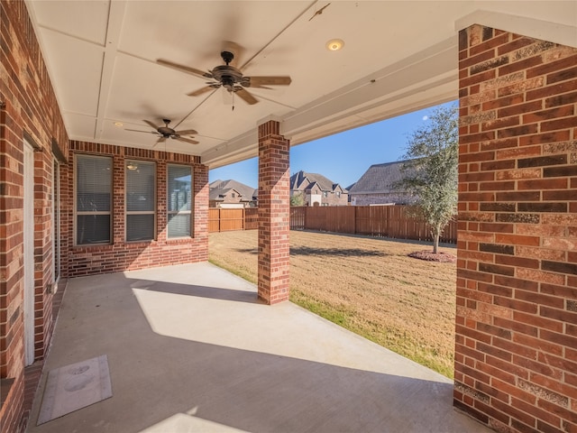 view of patio with ceiling fan