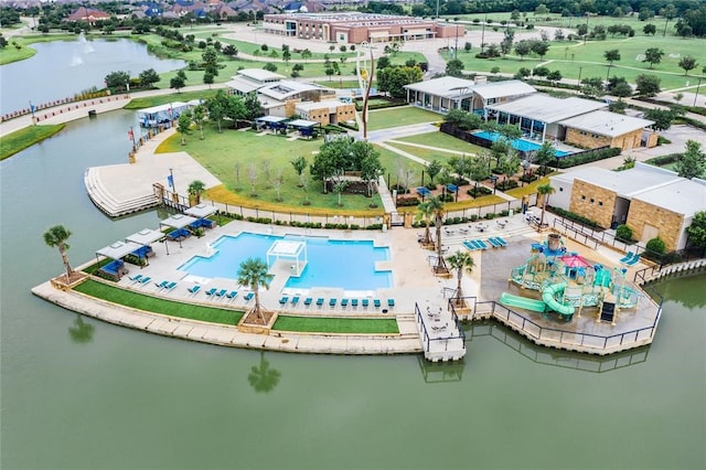 bird's eye view featuring a water view