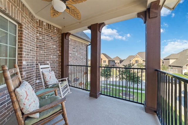 balcony with ceiling fan