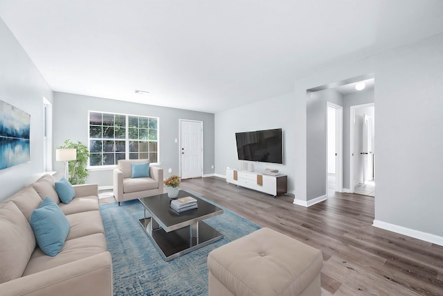 living room with hardwood / wood-style flooring